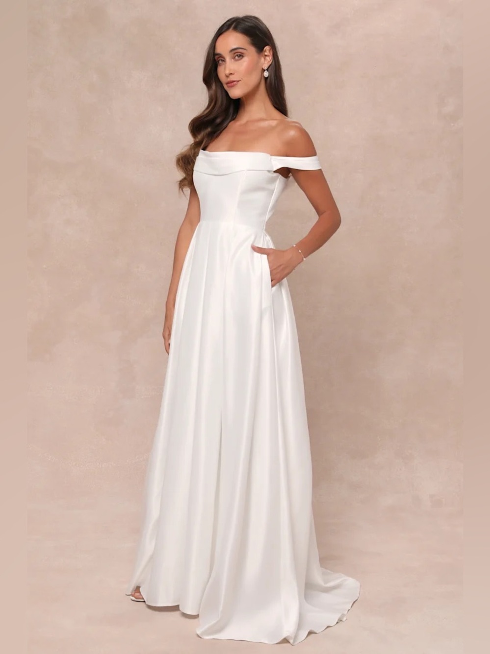 Lulus Extraordinary Vow White Off-the-Shoulder Maxi Dress with Pockets XL NWOT